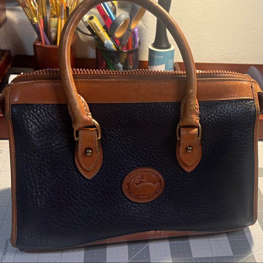 Dooney & Bourke Navy and Tan Leather Satchel